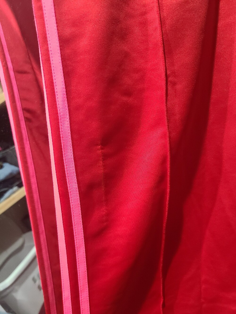 adidas small/petite Bright Red Sweatpants with Pink Stripes - Picture 2 of 3